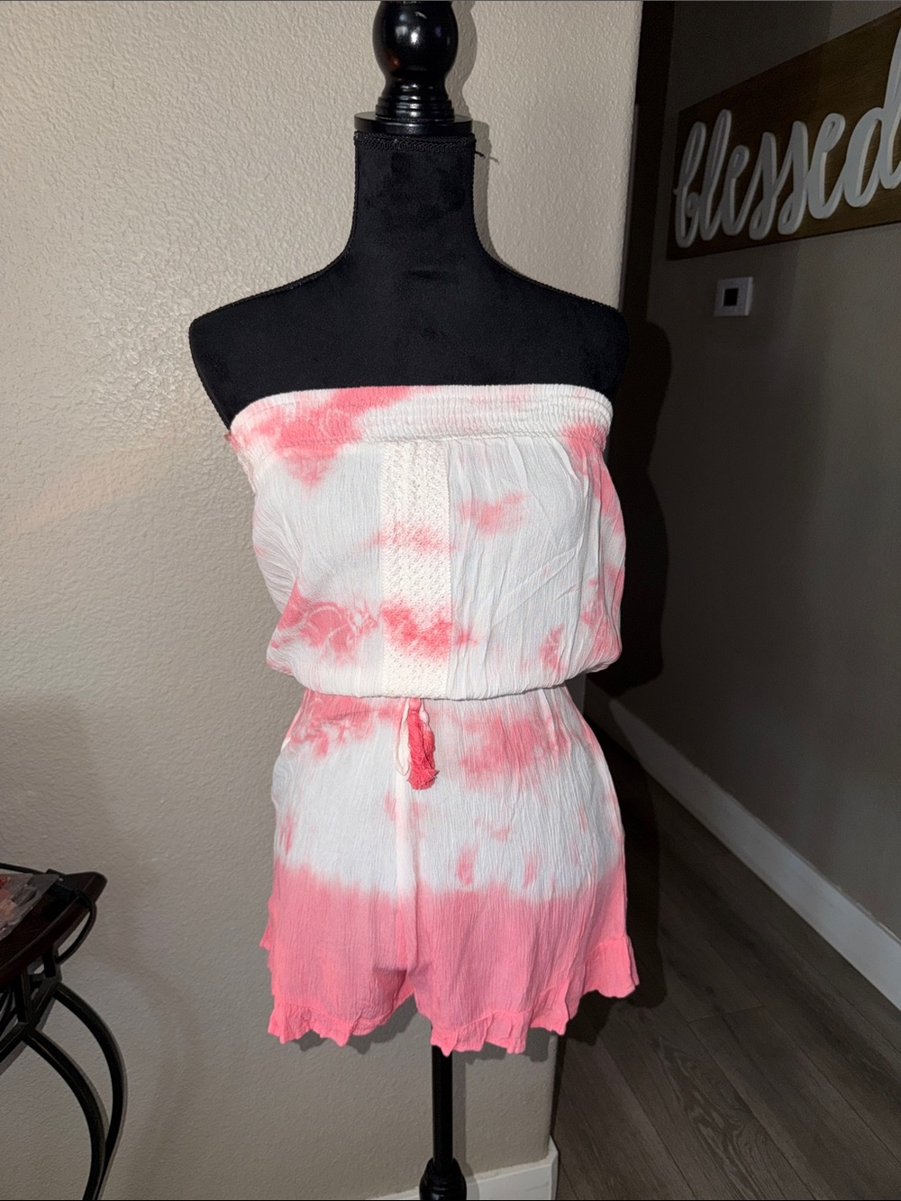 Strapless Pink Tie-Dye Romper